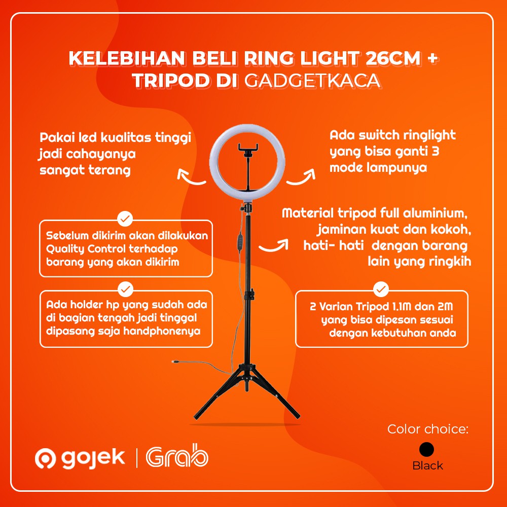 Ringlight Tripod LED 26cm MakeUp Vlog Lampu Ring light Holder HP Vlog Video Tiktok murah