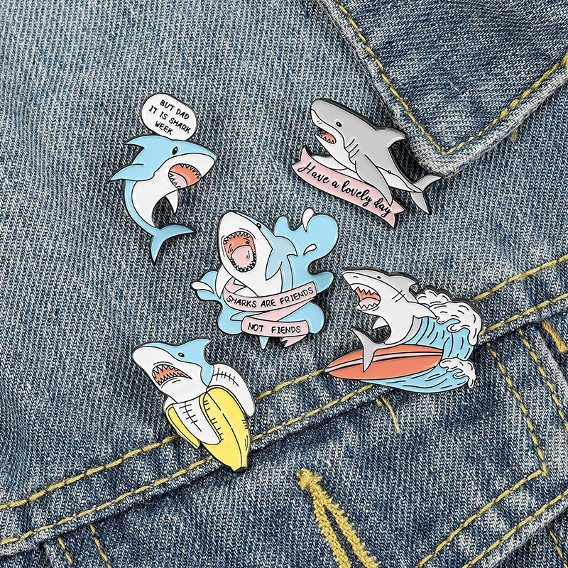 Bros Pin Enamel Desain Kartun Hiu Aminal Untuk Hadiah Teman