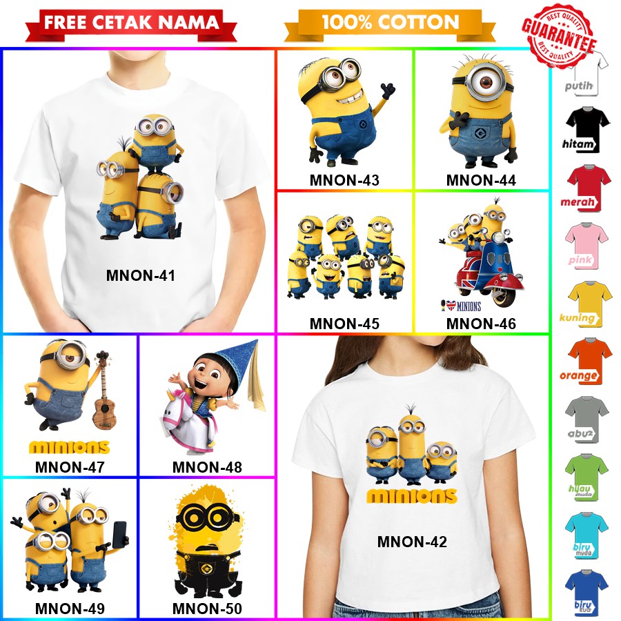 [FREE NAMA!!] Baju Kaos COUPLE  ANAK DAN DEWASA MINION BANYAK MOTIF