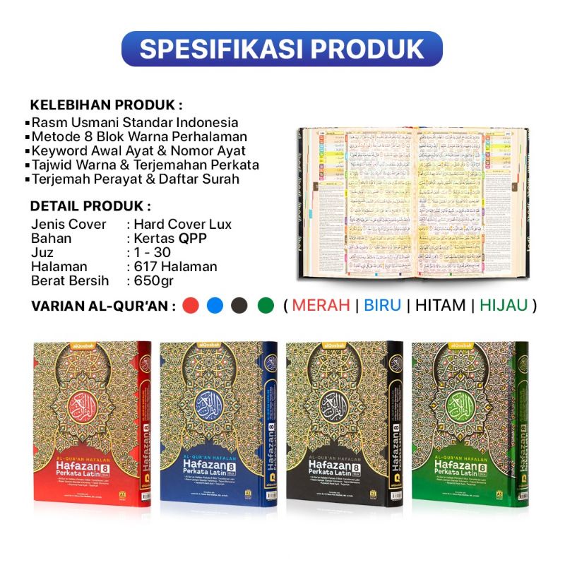 Al Quran Hafazan 8 Blok Perkata Latin Uk.A5 Alquran Hafalan Alqosbah