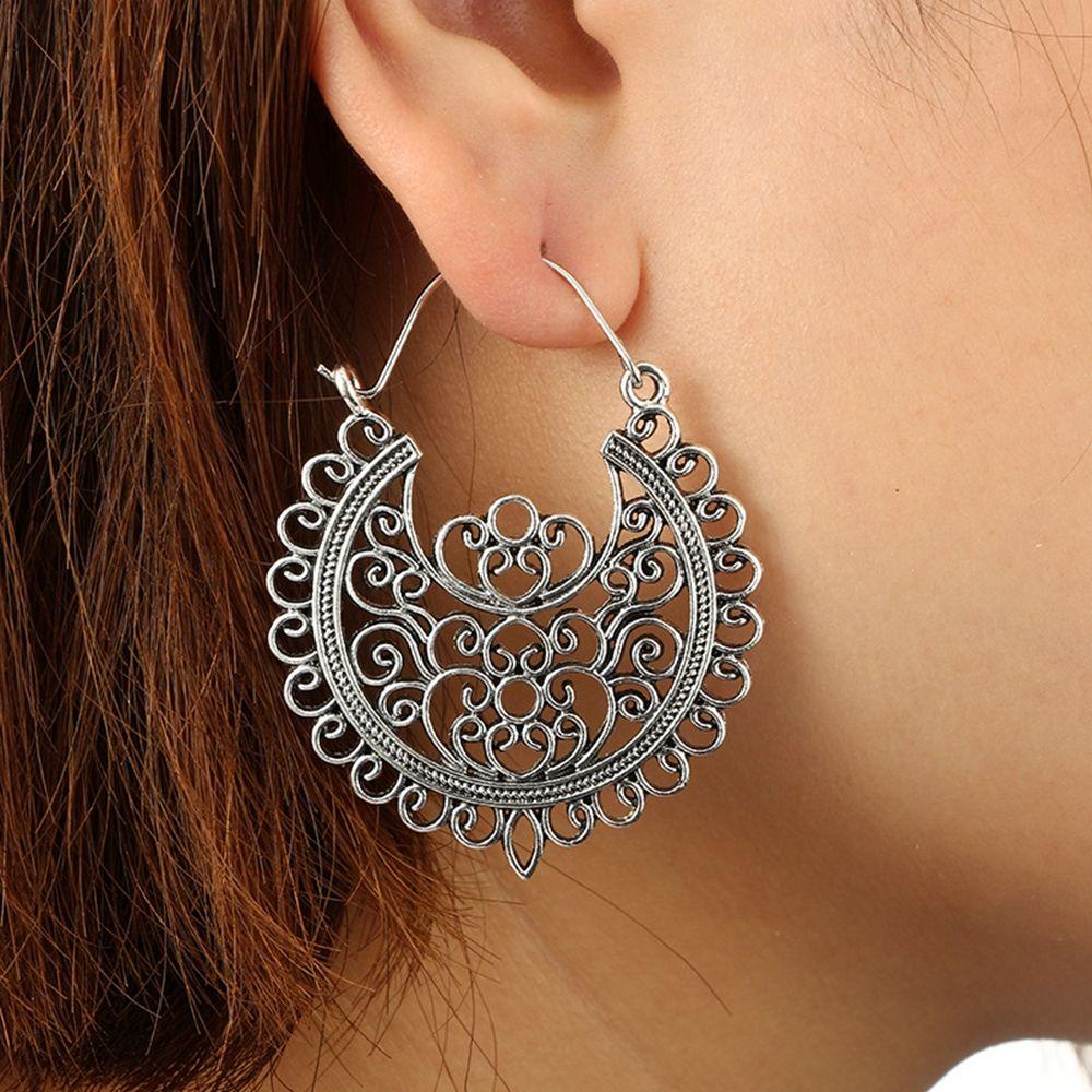 Lily Hoop Earring Boho Antik Liontin Bunga Ear Studs