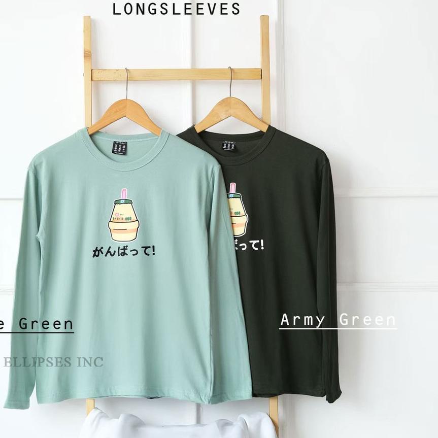 ← ELLIPSESINC Kaos Oversize Wanita Lengan Panjang Sage Green X Army Green ✧