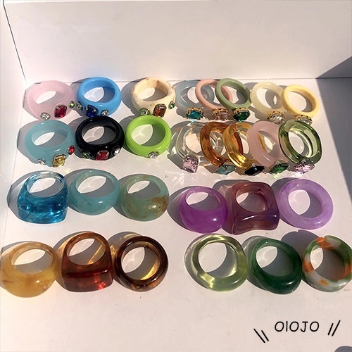 Set Cincin Berlian Akrilik Bentuk Buah Warna-Warni Gaya Korea Untuk Wanita - Ol