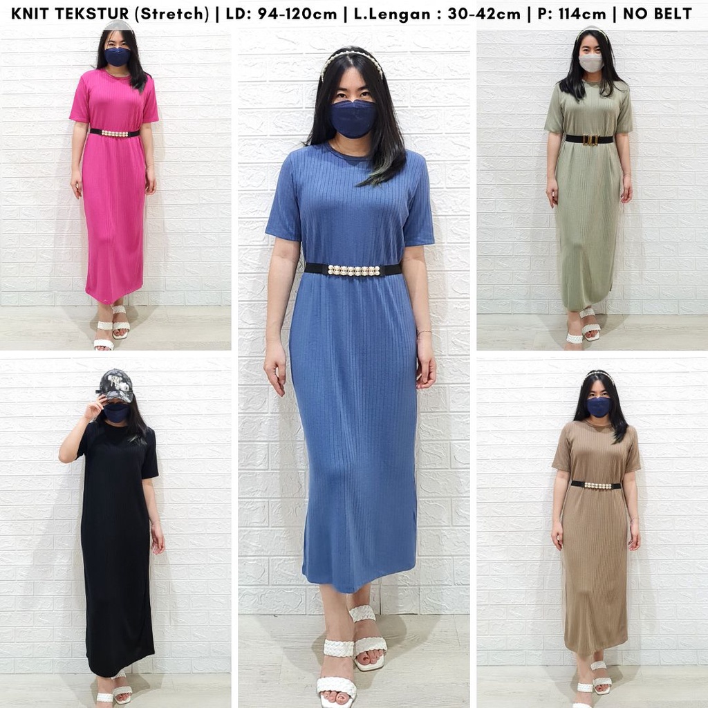 ready 4194 lova knit maxi dress polos rib dress casual wanita