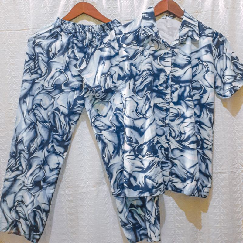 SETCEL RAYON ABSTRAK NAVY / ONE SET TIE DYE