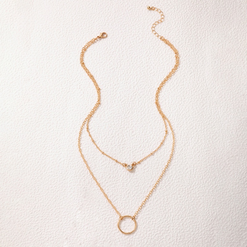 Kalung Rantai Multilayer Bahan Alloy Bentuk Geometri Aksen Berlian Untuk Wanita