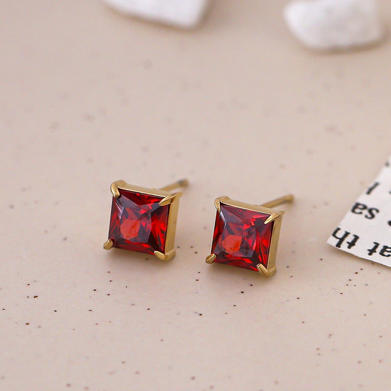 Anting stud zircon warna titanium korea anti karat