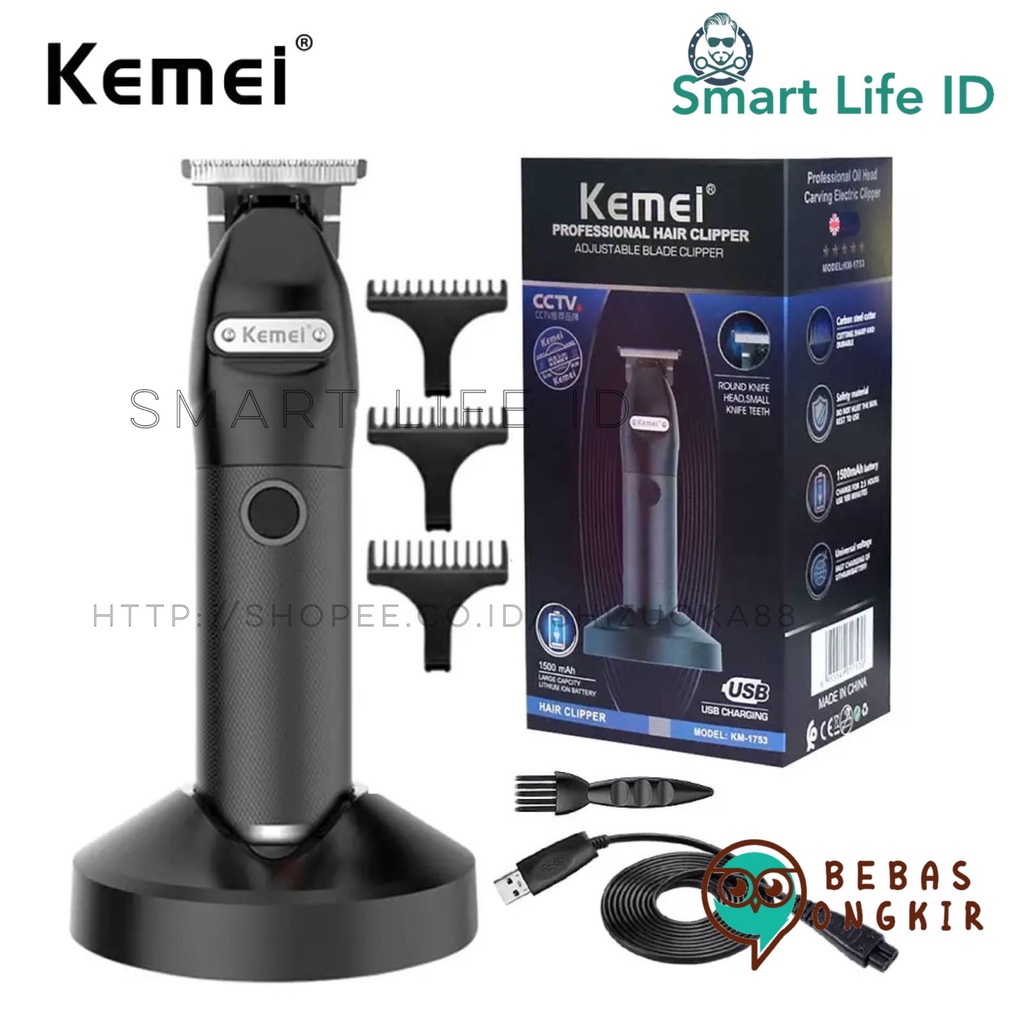 Kemei KM-1753 Alat Cukur Rambut Original Hair Clipper Detailer Trimmer Professional Elektrik Rechargeable Stand Cukuran KM 1753