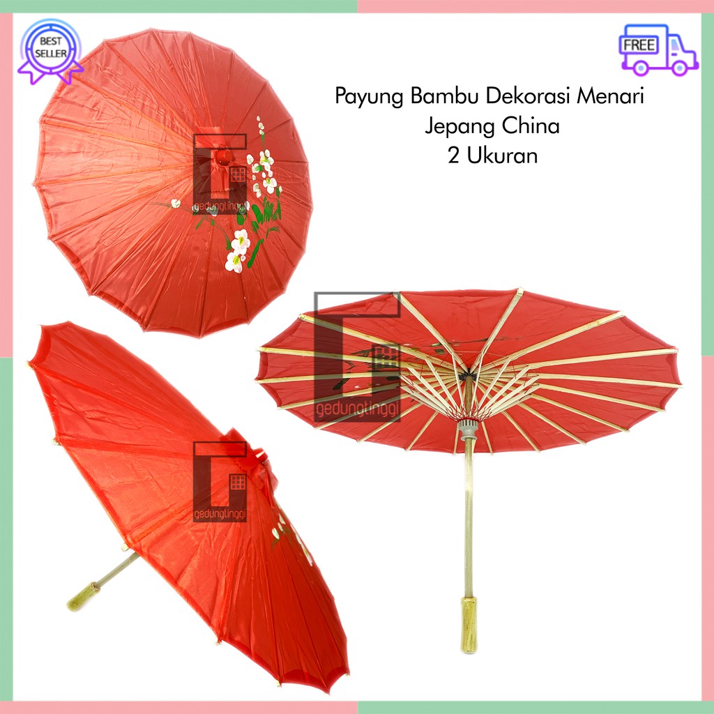 Payung Bambu Menari Nari Dekorasi Imlek Jepang Japan China Cina Korea Motif Lukisan Gambar Karakter Meihwa Meihua Mehwa Sakura Merah Mini Lipat Buka Tutup Murah Anak Dewasa Bamboo Umbrella