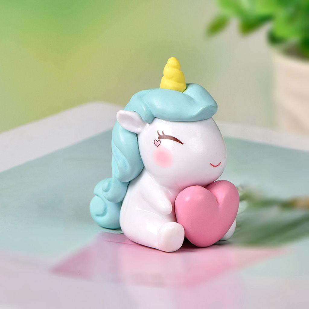 Patung Unicorn Agustina 1pcs Kreatif Untuk Anak Perempuan DIY Pegang Bintang, Hadiah Anak Hati Hiasan Kue