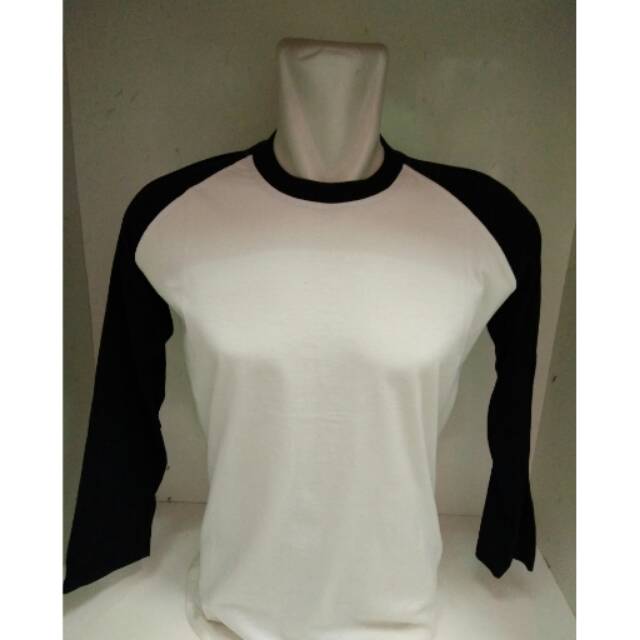 Kaos Raglan Panjang Putih - Hitam | Cotton Shirt | Kaos Polos | Kaos Cowok