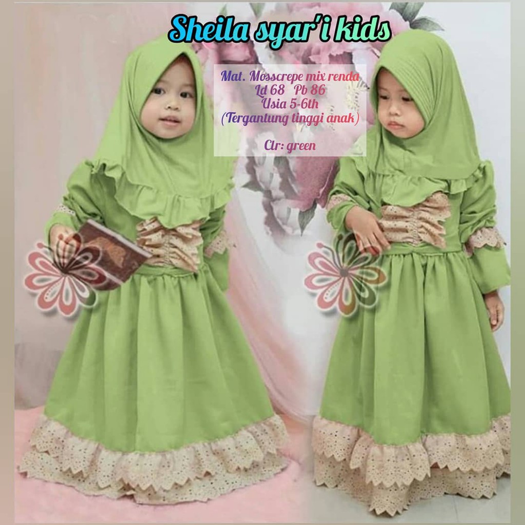 SHEILA SYARI KIDS BO KF MOSSCREPE 5-6 Tahun Gamis Syari Set Hijab Anak Perempuan Gamis Anak Murah