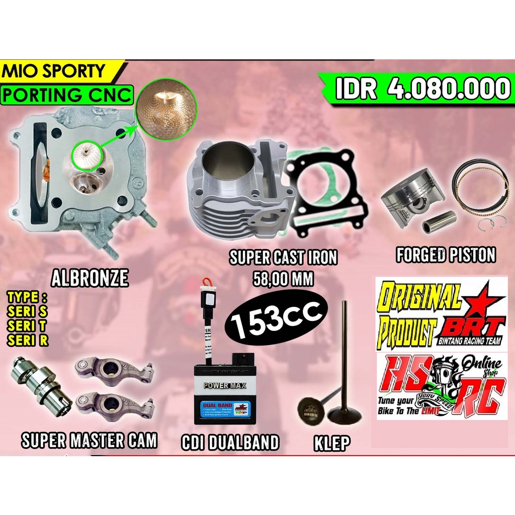 PAKET BLOK RACING BRT Yamaha MIO Sporty Soul Nouvo Harian Bore up 150cc Boring Silinder Mio 150 cc Balap DRAG Kop Kem loler MURAH