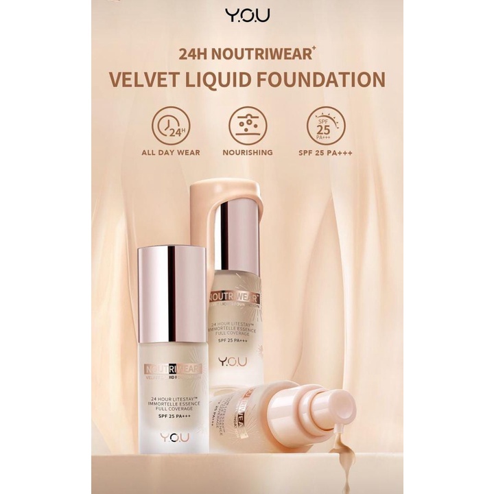 `ღ´ PHINKL `ღ´ Y.O.U nutriwear foundation liquid velvet anti wajah berminyak natural dengan sunblock anti matahari