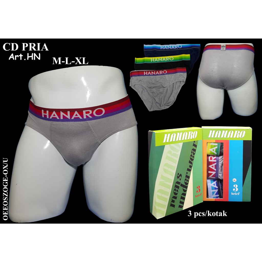 CD Pria M-XL/Celana Dalam Cowok (3pcs) Sempak/Brief Katun Polos Karet Besar Terlaris | Hanaro Pelang