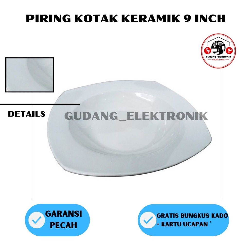 Piring Makan Keramik Kotak Polos Piring Saji Royal Alfred 9 Inch Piring Restoran PR9KP ALFR