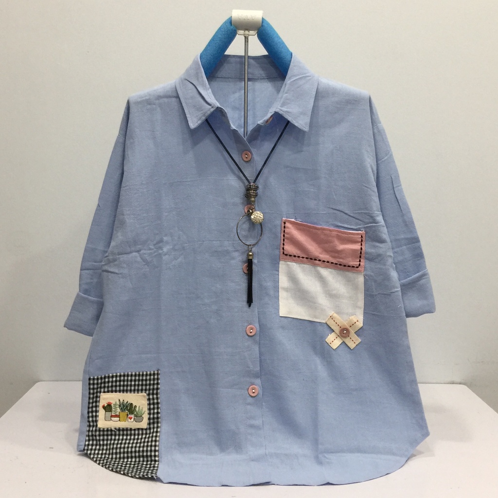 GOLDENBUZZERS B327 ATASAN KEMEJA WANITA KATUN LINEN IMPORT SIZE XL LD 106CM-2