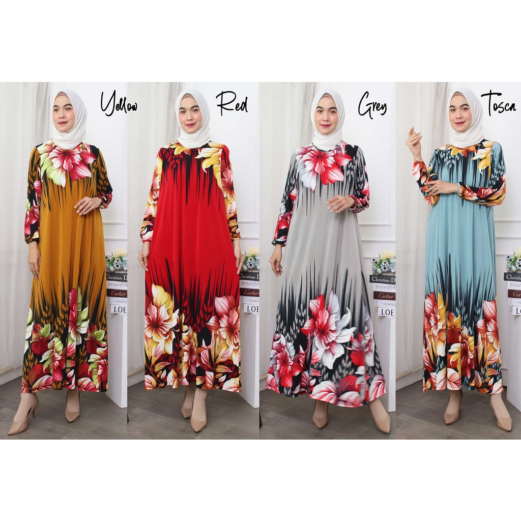 GMPN - Baju Gamis Wanita Terbaru Jersey Lemonskin Motif Kembang 8066 (E2G7) Maxy Gratis Ongkir Dewas