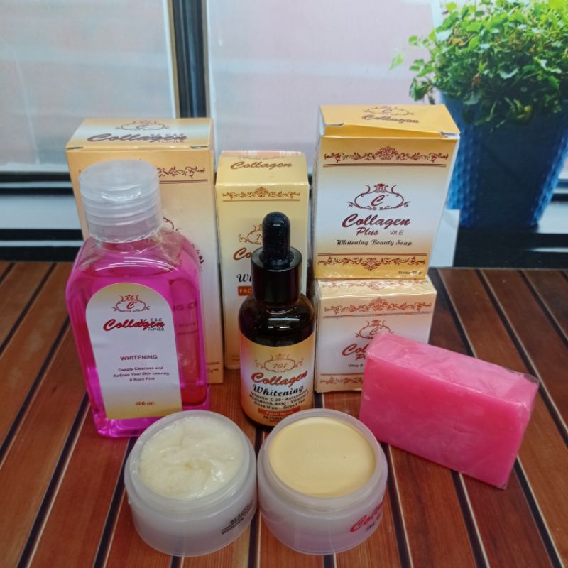 PAKET CREAM COLLAGEN KOMPLIT 5IN1 (CREAM SIANG +MALAM,TONER,SERUM,SABUN)