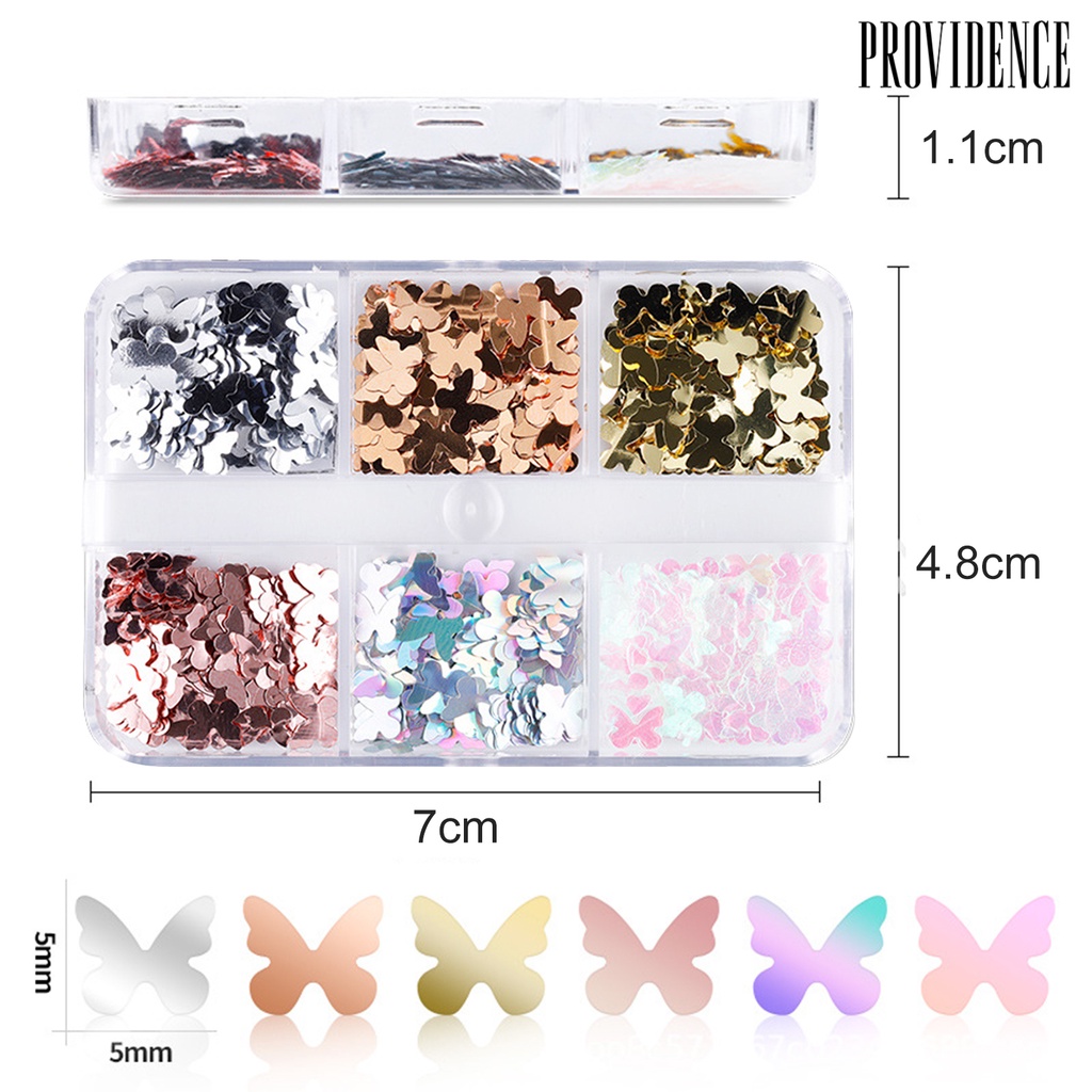 6 Grid / Box Sequin Bentuk Kupu-Kupu Untuk Nail Art Butterfly