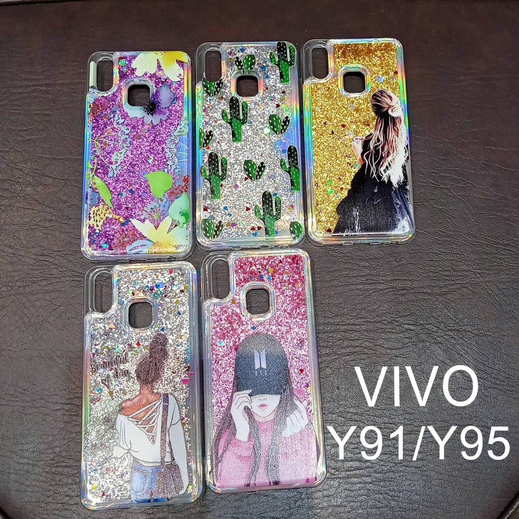 Case VIVO Y12 Y15 Y17 Y91 Y95 Y21 Y22 Glitter Dynamic Liquid Quicksand Case Motif cewe heart bts