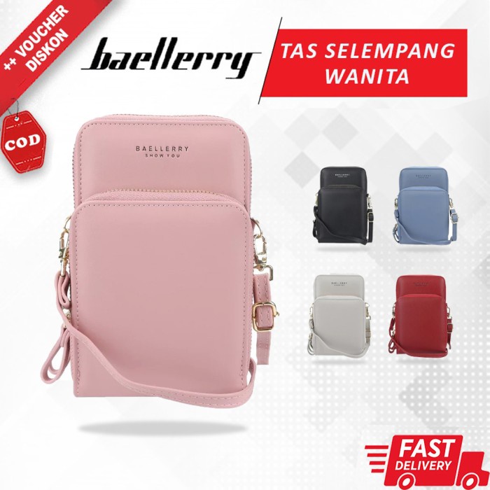 tas hp wanita selempang Mini Tas Selempang Kulit Dompet Wanita Cewek Baellerry Original - pink F4G4 