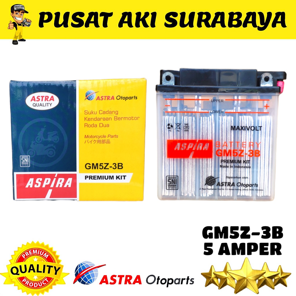 ORIGINAL AKI BASAH ASPIRA GM5Z-3B MOTOR KAZE BLITZ SPIKE LEGENDA GRAND PRIMA TITAN SUPRA SMASH JUPITER BURHAN BURUNG HANTU