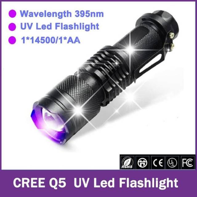 Senter Sinar Ultraviolet UV Alat Mendeteksi Cek Uang Asli Palsu / Senter LED cree Q5 395 Ultraviolet