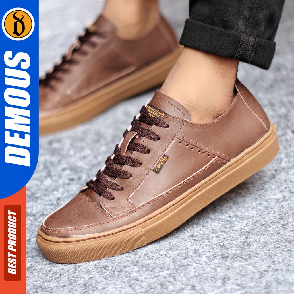 Sepatu Sneakers Pria Sepatu Casual Pria Kulit Asli Sepatu Kerja Kuliah Kondangan Sepatu Hitam Pria DEMOUS DANLOW