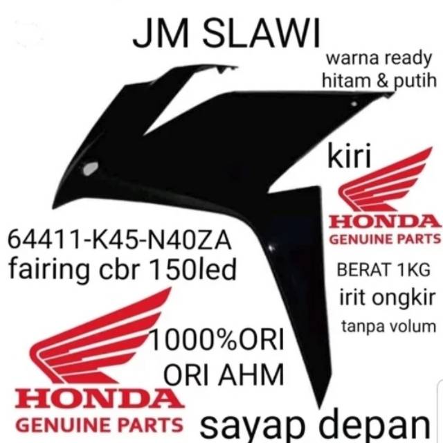 Fairing sayap depan new cbr 150 hitam ori AHM