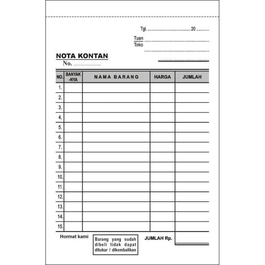 Nota Kosong 1 Ply / 1 Lembar (Hvs)