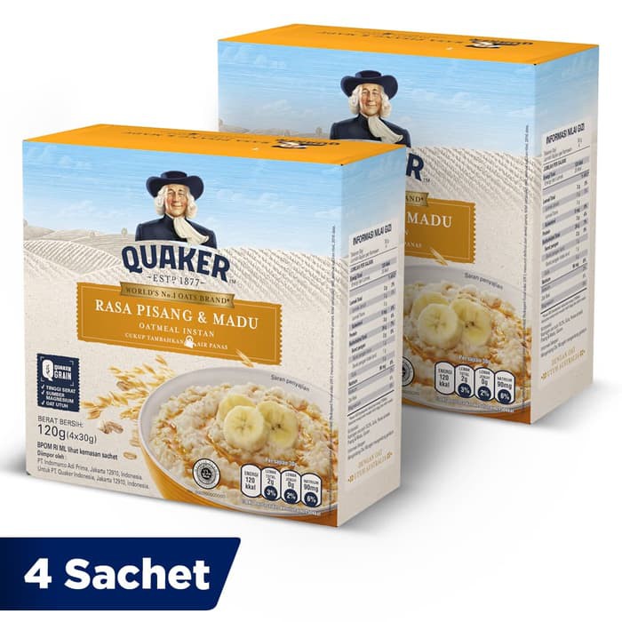 

Quaker Oatmeal Pisang Madu Box 4 Sachets - Twin Pack FS
