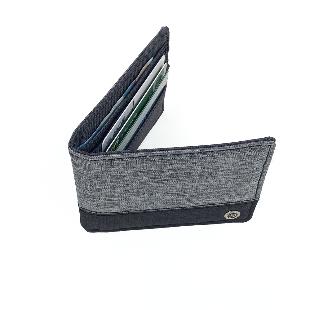 Free  Shipping!! Dompet Kanvas  Pendek Lipat Dua Dompet Pria dan Remaja Model Exclusive GB-362 Dompet 3/4 Lipat Dua Kombinasi Warna GREY BLACK + BONUS BOX