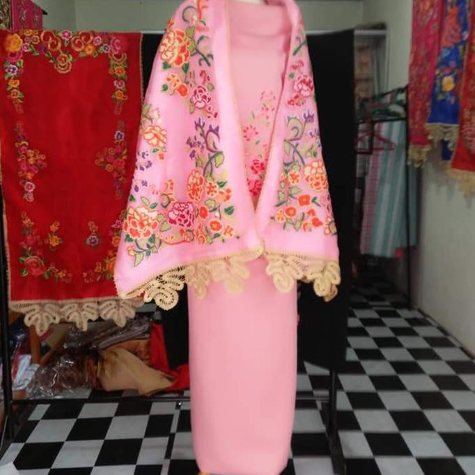 Bukittinggi Original Hijab Selendang Koto Gadang Pink Bordiran Sulaman