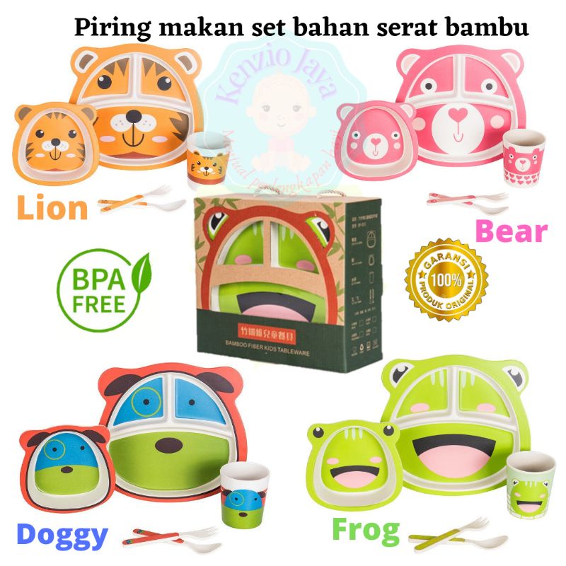 piring makan set bahan serat bambu BPA FREE