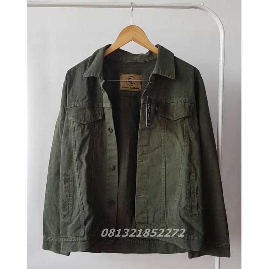 Jaket Jeans Cewek| Jaket Denim| Jaket Levis Wanita Oversize Hijau Army - Hijau Tua, M -Jaket
