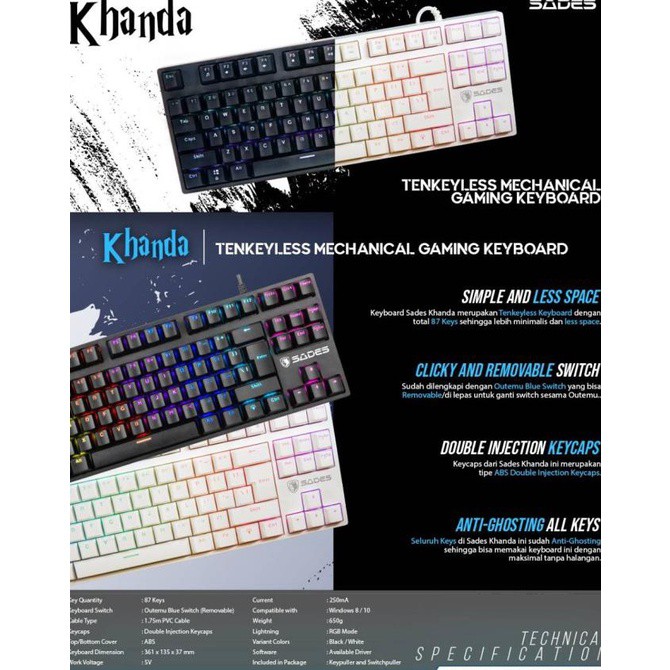 Sades Khanda TKL RGB - Removable Switch Mechanical Gaming Keyboard