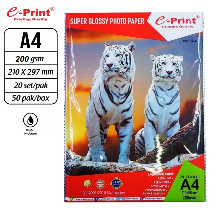 e-Print Super Glossy Photo Paper A4 isi 20 lembar Kertas Print