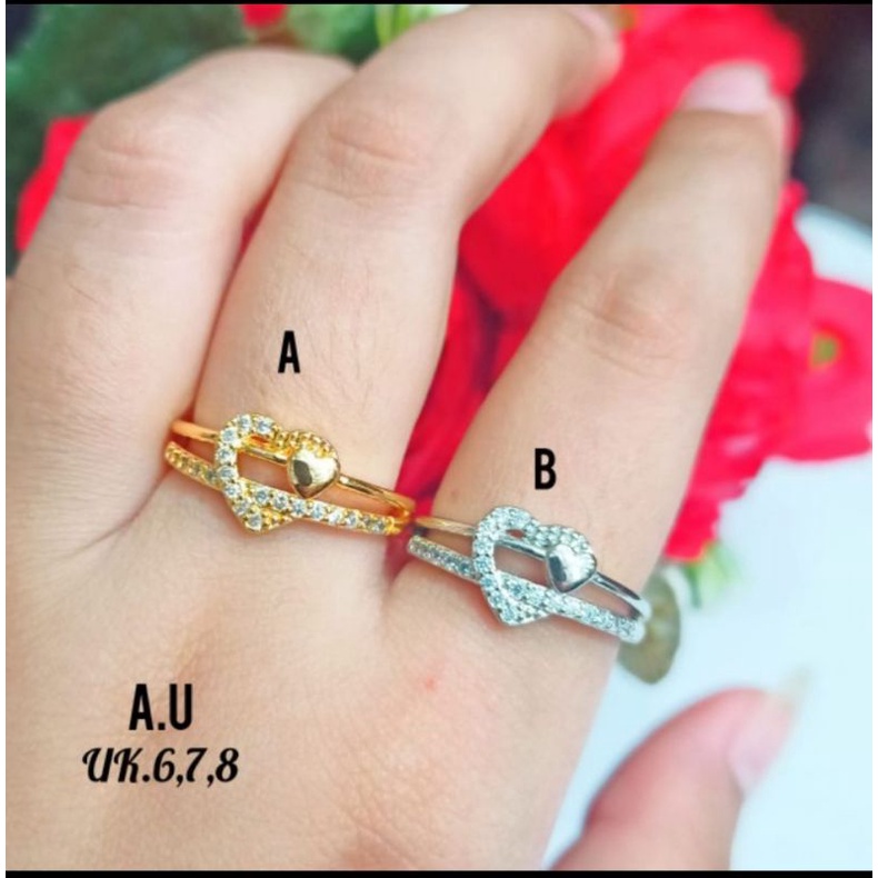 Cincin Dewasa permata motif love double ring tidak karat *COD*