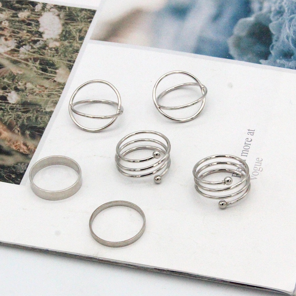 Korean version of the new geometric circle circular cross spring combination joint ring set of 6 210807