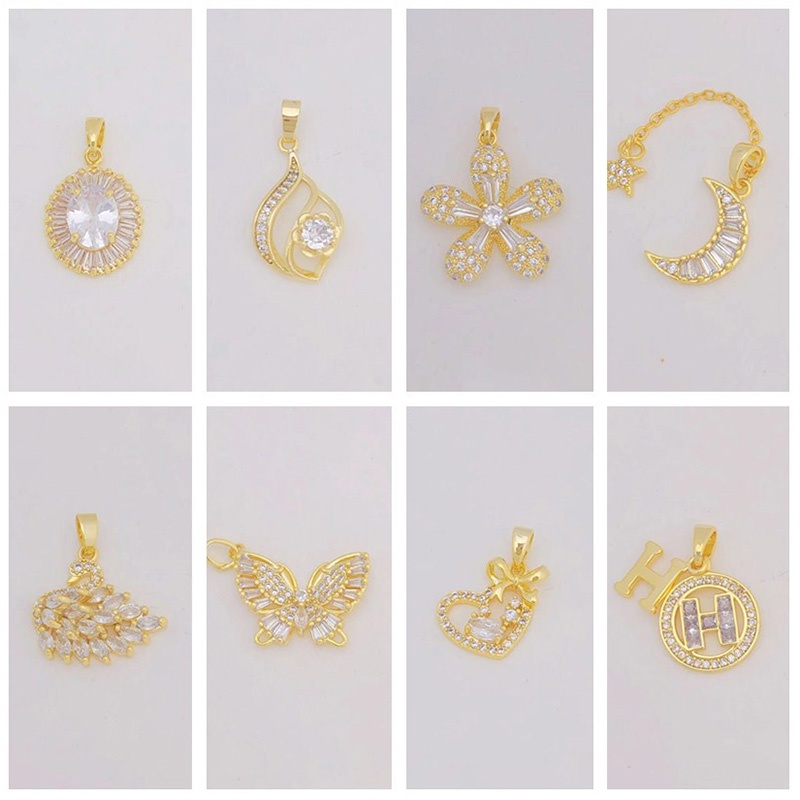 1pc Liontin Kalung / Gelang 18K Gold Bentuk Angsa / Bulan / Butterfly / Bunga Hias Berlian DIY