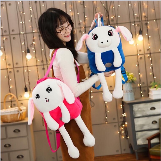 Tas Bunny Hat Lampu LED Tas Ransel Boneka Telinga Bergerak Import