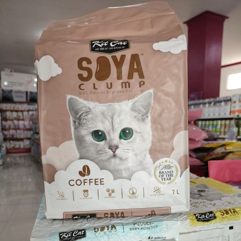 Pasir  Kit Cat tofu Soya 7 ltr Coffe - Pasir Kucing Wangi