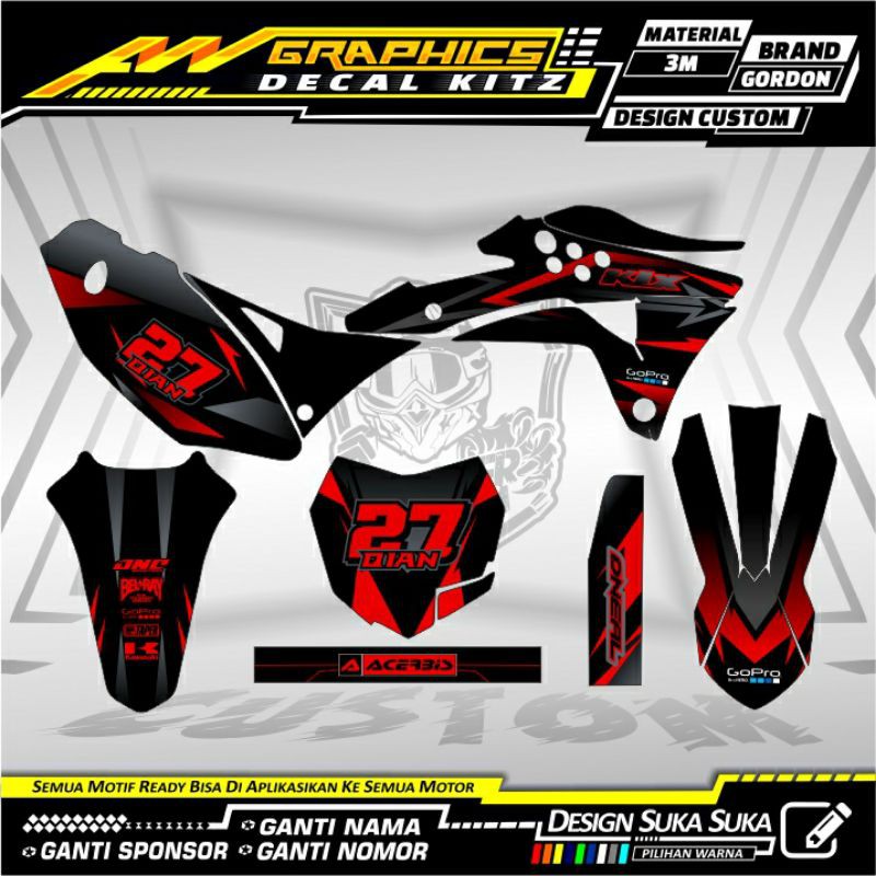 Decal Stiker KLX Gordon Merah Silver Full Body
