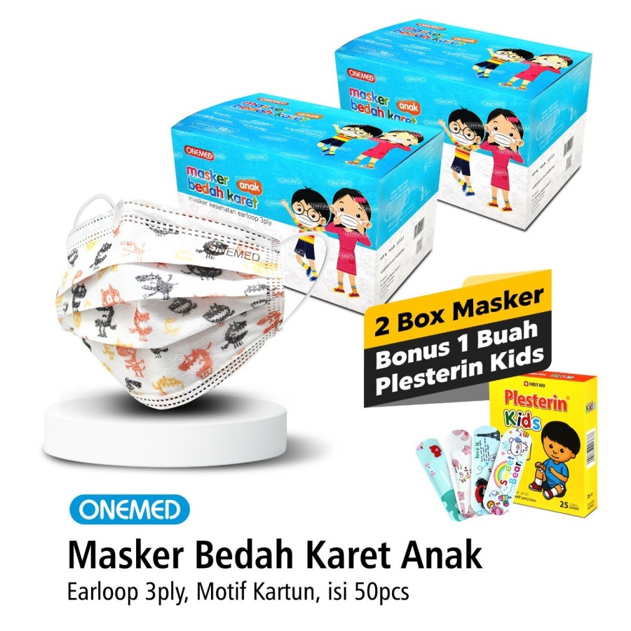 Masker Karet Medis Anak Motif Cartoon 2 Box Free Plesterin Kid - OJ2