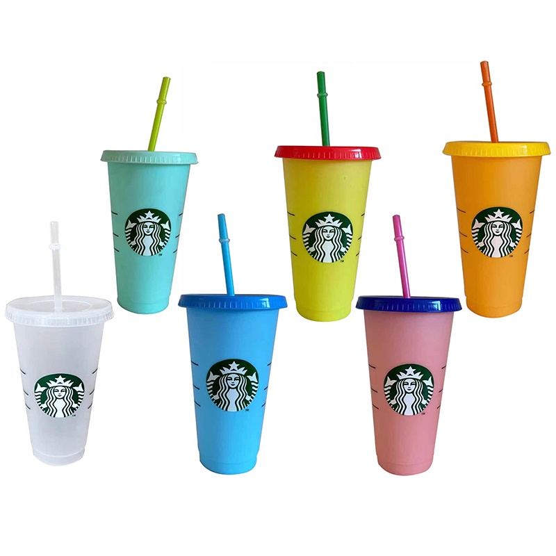 Cangkir Minum Desain Starbucks Bahan Plastik, Dapat Berganti Warna, 24oz