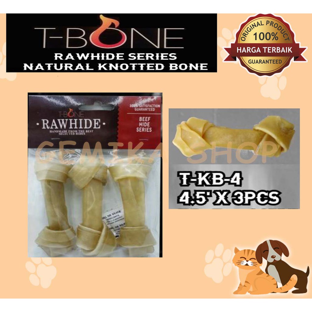 RAWHIDE T BONE NATURAL KNOT | SNACK ANJING | DOG FOOD