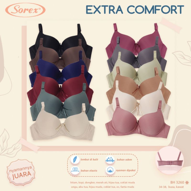 Bra Kawat Sorex 3260 Busa Sedang Kait 2 Setara Cup A / Bh Wanita Sorex Extra Comfort