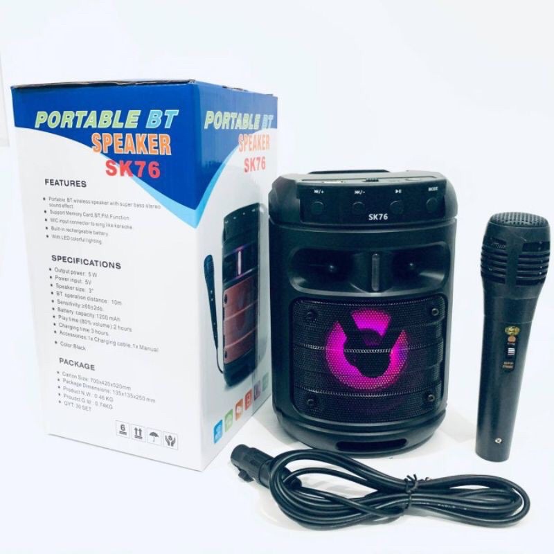 Speaker Bluetooth SK-76+Mic Karaoke LED Sk76