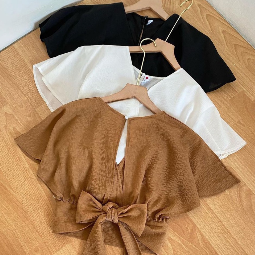COD - Bow Back Cardi Femei Outer Crop Outher Croped Webbing Top Korean Premium Beautycrepe Fit L Fashion Baju Atasan Blouse Wanita Muslim Casual Style-6